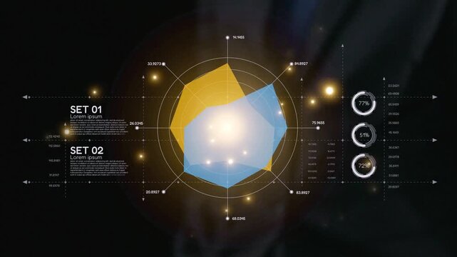 Dynamic graphic showcasing data visualization with geometric shapes, enhancing business analysis and presentations through innovative design features and bright elements. Qubit