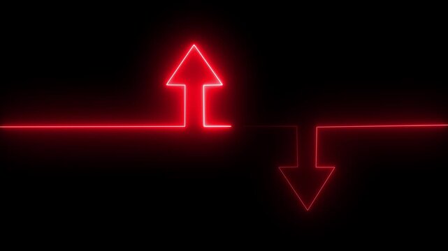 Animated glowing line art split directional signpost on black background, business strategy and path choice concept
