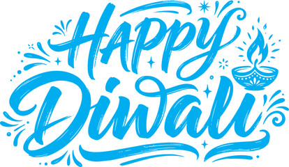 Happy diwali day vibrant blue calligraphy oil lamp illustration © Ragia
