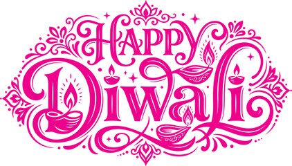 Happy diwali day elegant pink calligraphy lamp illustration for festive celebrations © Ragia