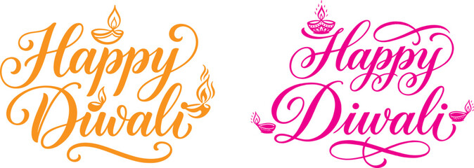 Happy diwali day festive calligraphy traditional lamp designs for celebrations © Ragia