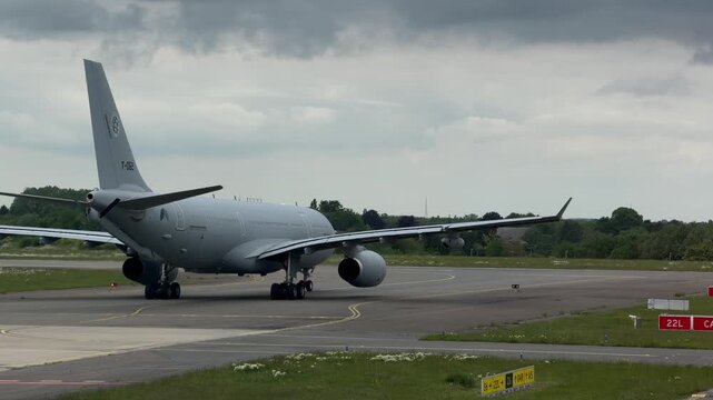 Airbus A330 MRTT Tanker Aircraft Taxiing to the Runway - Rear View