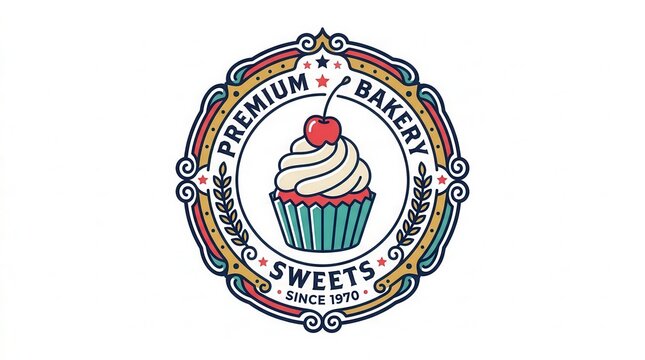 Premium bakery logo with cupcake and cherry