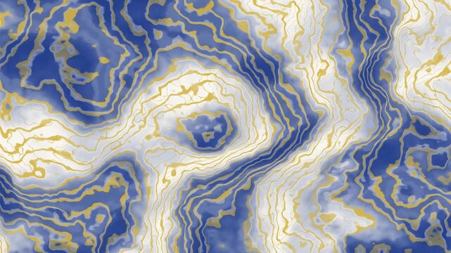 Abstract Blue and Gold Marble Liquid Flow Loop Background