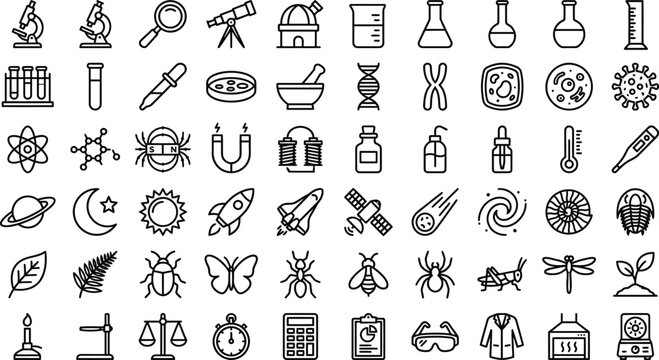 Science And Nature Flat Icons Collection On White Background line