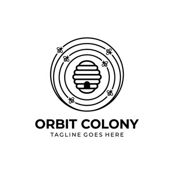 Minimalist logo representing a celestial apiary or futuristic space colony concept.