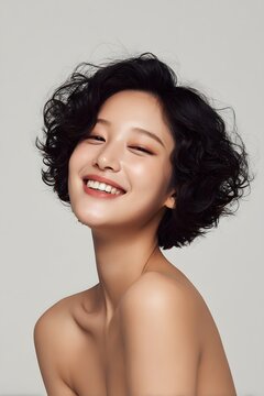 Short haircut perm style, female hair model