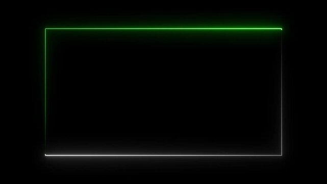 glowing green neon rectangle frame overlay, neon square rectangle frame Light Flicker animation.