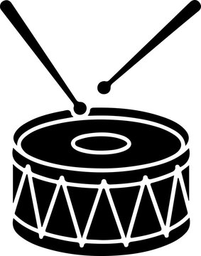 Drum with drumsticks silhouette illustration, musical instrument artwork, rhythm symbol sketch, marching band icon, celebration percussion design