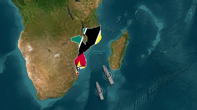 Mozambique Map Highlight with Mozambique Channel Naval Patrol Animation