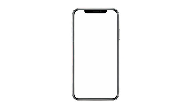 Modern smartphone with bezel less design and blank white screen isolated on transparent background for app design