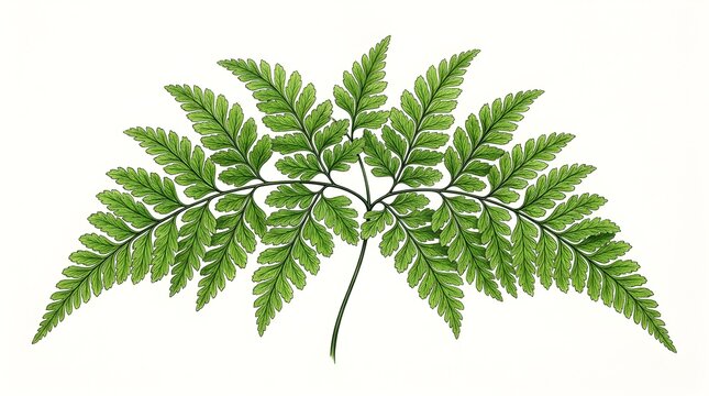 Green fern leaf isolated on white background. Lush botanical foliage with natural vein patterns for design projects.