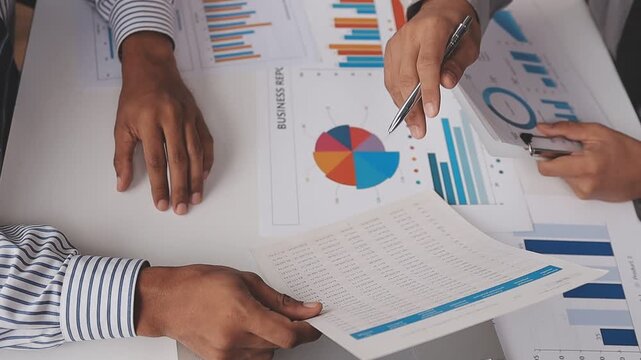 corporate, finance, budgeting, accounting, document, revenue, expenses, profit, audit, strategy, Person using calculator and reviewing financial documents for accounting and budget planning.