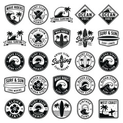 Vintage Surfing Emblems and Logos for Beach or Ocean Lifestyle Brands © Choate