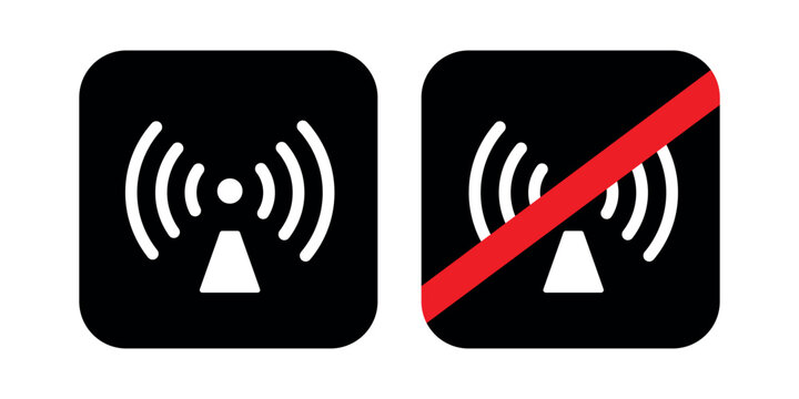 Non-Ionizing Electromagnetic Radiation and Prohibition Symbols for RF Safety, Wireless Equipment and Restricted Signal Warning