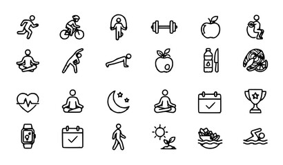 Fototapeta premium Title: Healthy Lifestyle and Fitness Icon Set Editable Stroke Vector Illustration