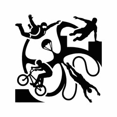Fototapeta premium Extreme Sports Silhouette Collage Dynamic Action.