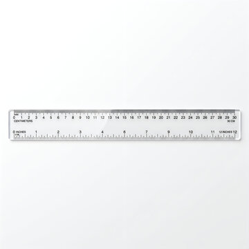Clear plastic ruler on white background. Precision measurement tool for office and school use.