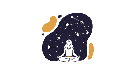Woman meditating under starry night sky constellation © haikal