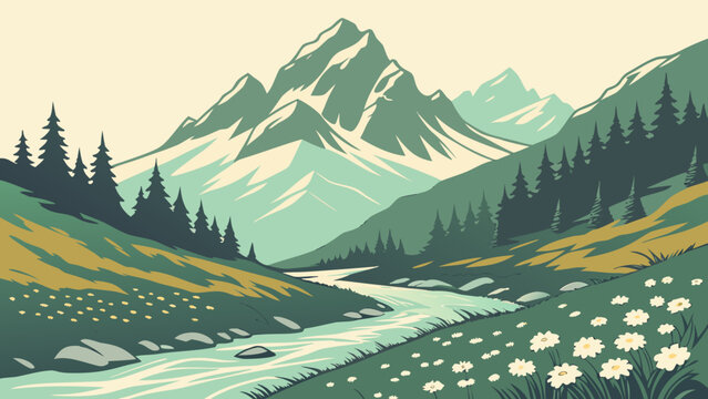 Crystal Glacier Valley Turquoise River Gradient Vector