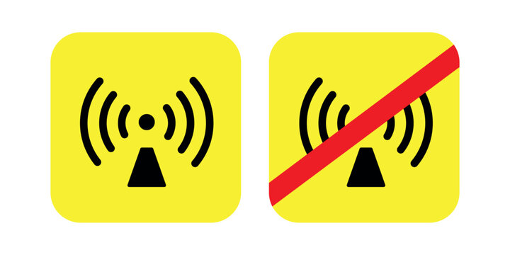 Non-Ionizing Electromagnetic Radiation and Prohibition Warning Symbols in Yellow for RF Safety and Wireless Equipment Labeling