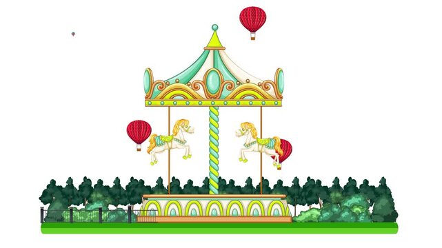 Animated Carousel with Hot Air Balloons and Green Park Landscape