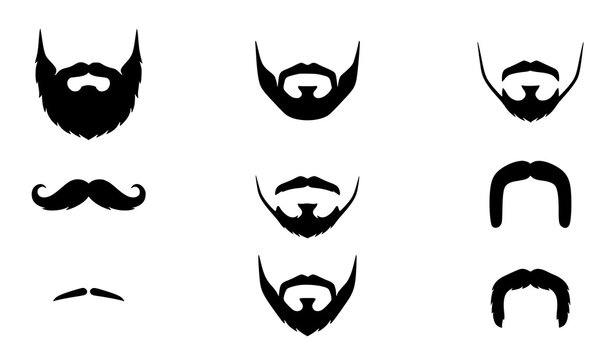 Nine Beard and Mustache Style Silhouette Icon Collection Vector Set