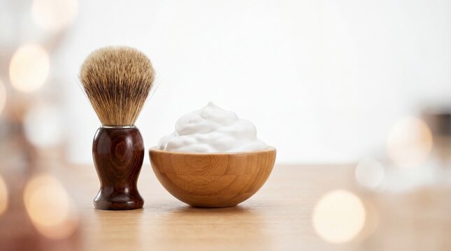 Shaving brush and foam for personal hygiene on table