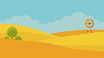 Wide Prairie Grassland Flat Vector Landscape © Chamok Chandra