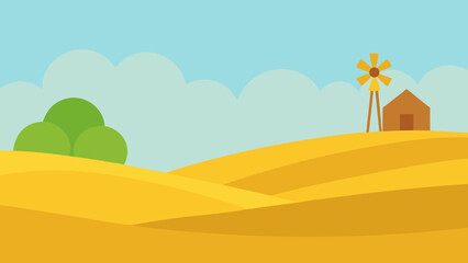 Wide Prairie Grassland Flat Vector Landscape © Chamok Chandra