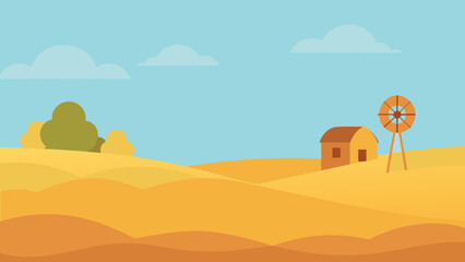 Wide Prairie Grassland Flat Vector Landscape © Chamok Chandra