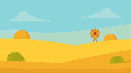 Wide Prairie Grassland Flat Vector Landscape © Chamok Chandra