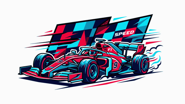 Minimalist Cel Shaded Motorsport Race Car Speed Velocity Graphic Icon Asset, "Created with AI assistance and manually refined."