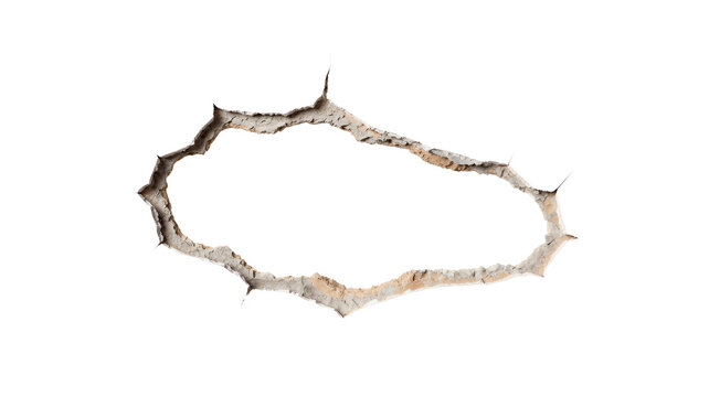 Hole in wall isolated on white background with clipping path, damaged drywall construction
