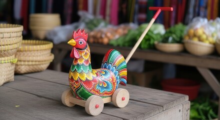 Naklejka premium colorful chicken toy cart