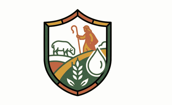 Isolated Sustainable Organic Agriculture Pastoralist Shield Vector Logo, "Created with AI assistance and manually refined."