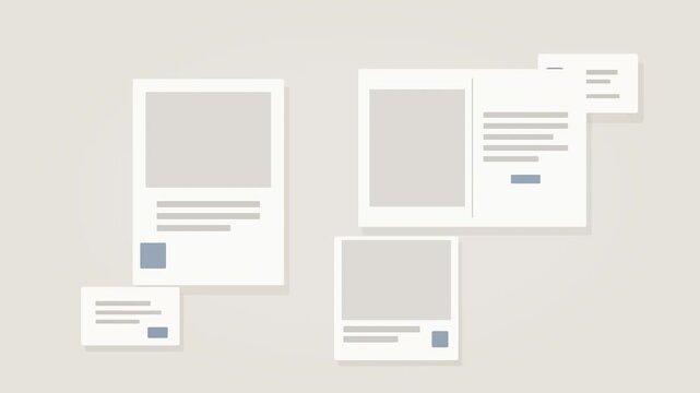 Animated white blank mockups with shadows, flat lay animation on light neutral background