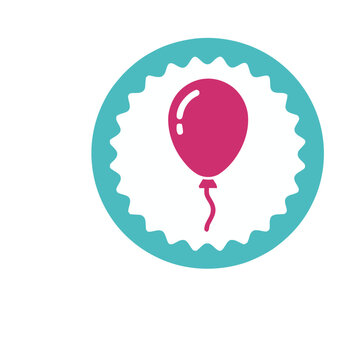 Pink balloon inside a teal circle with jagged edge