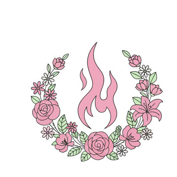 Pink Flames Surrounded by Floral Wreath