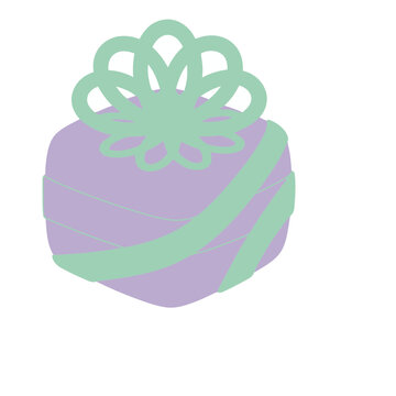 Purple gift box with green ribbon and bow