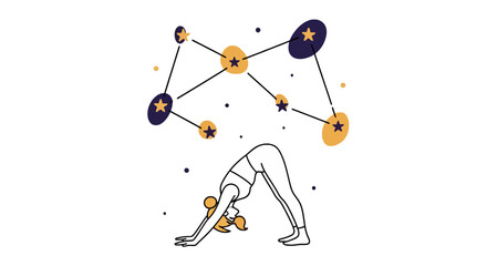 Woman performing downward dog yoga pose under a starry constellation © nando