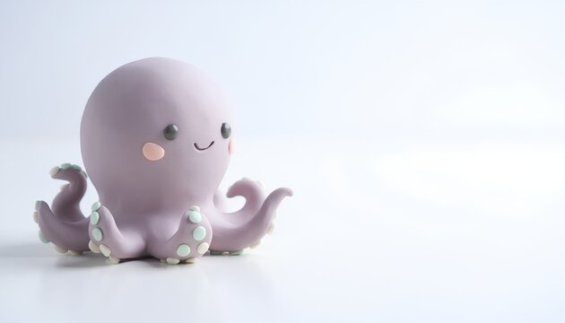 かわいい3Dクレイ風メンダコのキャラクターイラスト 白背景 コピースペース