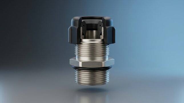 Cable gland 3D render industrial cable sealing component for electrical enclosures strain relief and environmental protection systems