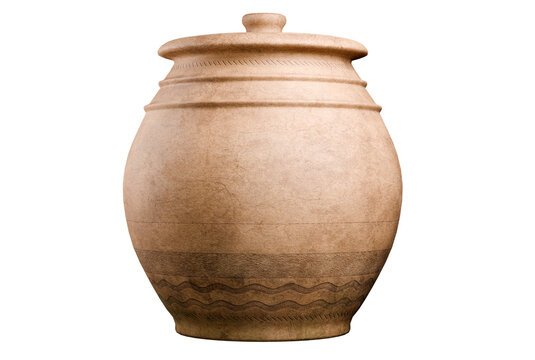 old clay pot on white background. 3d rendering.