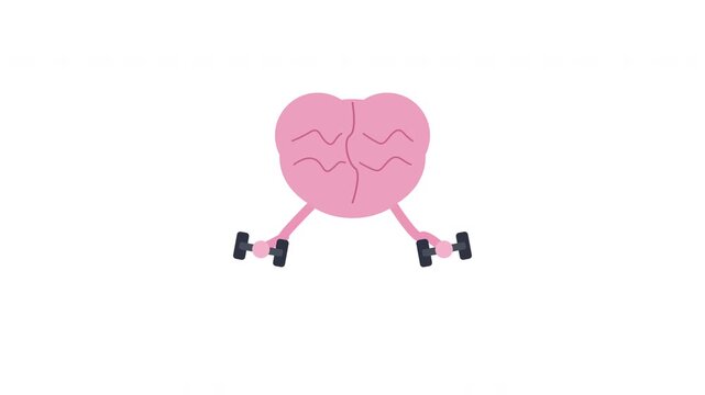 Animated brain lifting weights, symbolizing mental strength training and memory enhancement concepts