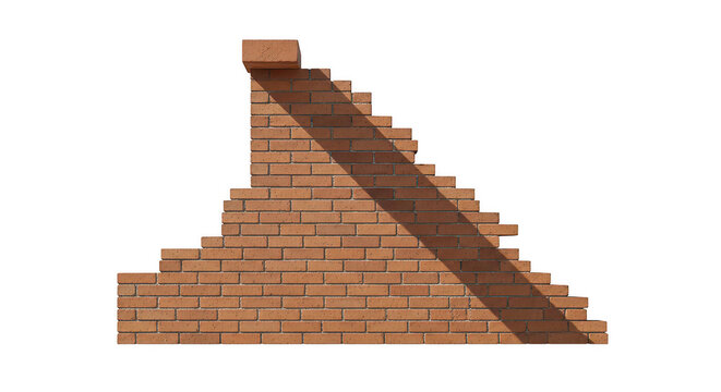 A simple cross section of a brown brick wall showing the layered masonry structure isolated on transparent background