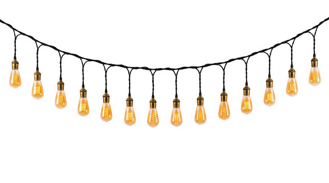 String of vintage edison light bulbs isolated on transparent background
