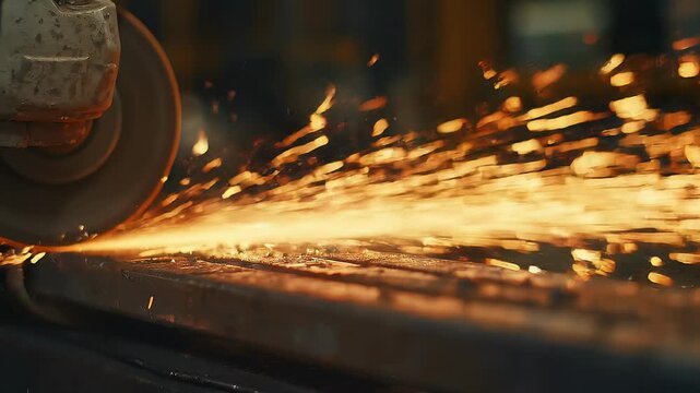 Angle grinder producing bright sparks on metal surface