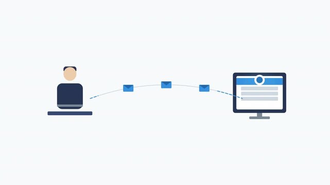 Businessman sends email to customer via online network, digital communication concept animation
