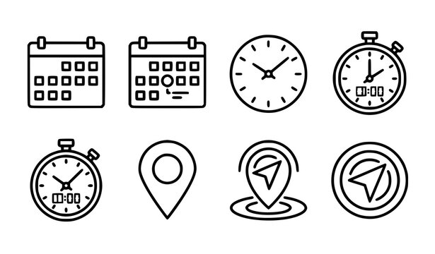 Time and location outline icon collection editable vector illustration